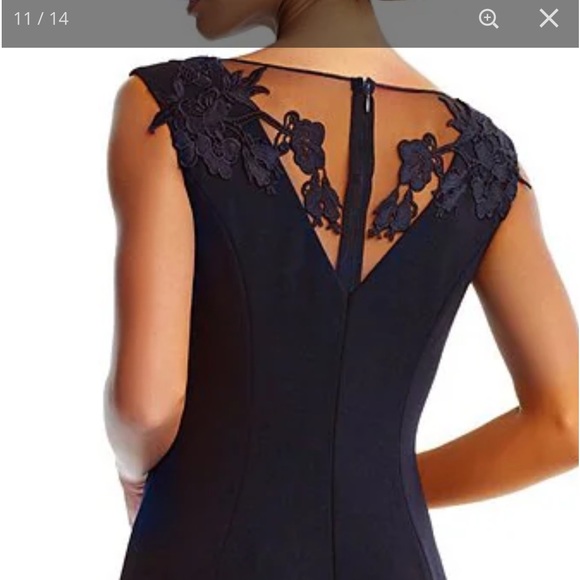 Aidan Mattox Sleeveless, Stretch Flounce Hem, Floral Mesh Insert Sheath Dress - Picture 5 of 15